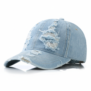 Casquette de baseball vintage classique en coton, style trucker, avec boucle métallique réglable, effet vieilli, imperméable, en jean délavé - Product Image 1