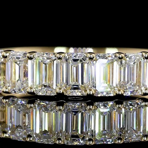IGI Certified 1 CT <b>Emerald</b> Cut Lab Grown Diamond <b>Band</b> <b>Ring</b> 18K Yellow Gold Wedding <b>Band</b> for Women - Product Image 3