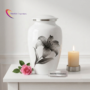 Lily Flower New Handcrafted White Cremation Urn Memorial Urns for Ashes <b>Thread</b> <b>Lock</b> Adult Funeral Decorative Urns Metal Jars - Product Image 1