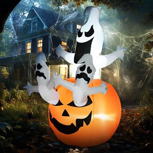 Decorazioni Gonfiabili di Halloween in PVC da 6 Piedi con LED, Jack O' Lantern e Fantasmi di Zucca per Esterni, Giardino e Prato - Product Image 2
