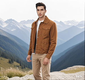 Men's Genuine <b>Suede</b> <b>Leather</b> <b>Jacket</b> Stand Collar Regular Fit Solid Color Windproof Streetwear Winter Outerwear - Product Image 1