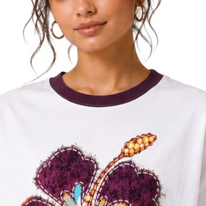 Camiseta Blanca Extra Grande para Mujer con Estampado Gráfico de Flor de Hibisco Morado, Camiseta Casual de Algodón para Verano, Personalizada OEM ODM al por Mayor - Product Image 5