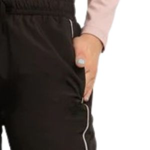 Women's Black Wide Leg Drawstring Pants <b>With</b> Side Stripe <b>Elastic</b> <b>Waistband</b> Casual Loose Fit Full Length <b>Trousers</b> - Product Image 3