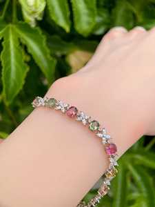 <b>Rainbow</b> Tourmaline <b>Bracelet</b> Natural Multicolor CZ Accents Sterling Silver Gold Plated October Birthstone Jewelry Gift For Her - Product Image 2
