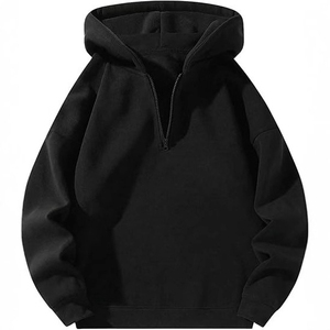 <b>Men's</b> Casual Solid Black <b>Half</b> <b>Zip</b> Hoodie Long Sleeve Pullover <b>Sweatshirt</b> - Product Image 2
