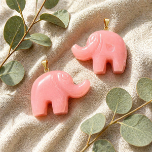 Pink <b>Opal</b> Elephant <b>Pendant</b> Hand Carved Gemstone Animal Charm Natural Lucky Figurine Necklace Jewelry Making Supply - Product Image 2