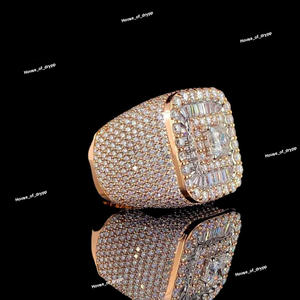 Anillo de Diamante Moissanite de Plata 925 con Halo Doble Baguette, Anillo de Lujo para Hombre, Estilo Hip Hop Audaz - Product Image 2