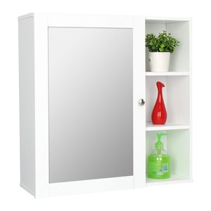 Mobiletto da Bagno a Parete con Specchio Singolo e 3 Scomparti in MDF, Bianco, con Verniciatura a Spruzzo YJ - Product Image 3