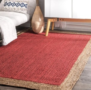 Alfombra Tejida a Mano de Yute Rojo y Natural, Color Sólido, Moderna, Ecológica, Duradera, de Pelo Medio, para Sala de Estar y Decoración del Hogar - Product Image 1