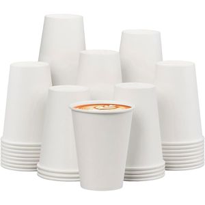 Confezione da 100 bicchieri di carta bianchi usa e getta da 350 ml per feste, picnic, viaggi ed eventi - Product Image 1