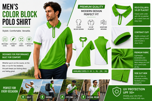 2026 Best Selling Men Green White Color Block <b>Polo</b> Shirt Short Sleeve Breathable 100% Polyester Knitted Casual Golf <b>Top</b> Button - Product Image 5