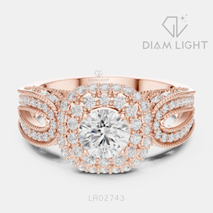 Bague de fiançailles de luxe en or blanc 14 carats avec diamant de laboratoire certifié IGI 0,678 carats, taille ronde, F+ VS+, pavé - Product Image 3