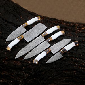 Damascus Steel Carbon Steel 6-Piece Japanese Chef <b>Set</b> High-Polish Finish Ambidextrous Design Wood Handles Handmade Razor <b>Sharp</b> - Product Image 5