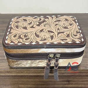 2026 Best Selling Hand <b>Tooled</b> Floral <b>Leather</b> Jewelry Box Genuine Cowhide <b>Leather</b> Zipper Closer Jewelry Gift Package for Women's - Product Image 1