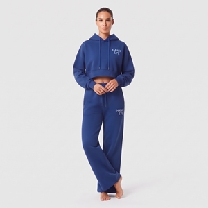 Ensemble deux pièces pour femme : sweat à capuche court bleu et pantalon de jogging large, manches longues, coupe ample, logo personnalisé, respirant - Product Image 5