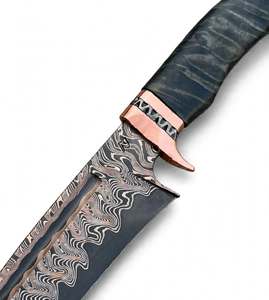 Couteau utilitaire personnalisé en acier damas cuivré, pointe clip, avec bolster en cuivre et manche en bois de burl - Product Image 5