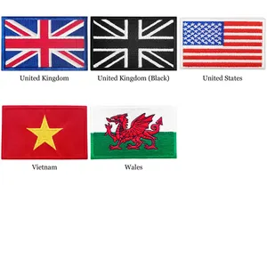 Patchs de drapeaux brodés rectangulaires thermocollants en tissu pour le Royaume-Uni, les États-Unis, le Vietnam, le Galles - Lot de patchs - Product Image 1
