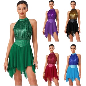 Vestido de Danza Lírica para Mujer, Metálico, con Braguita Incorporada, Vestido Leotardo, Patinaje Artístico, Danza Moderna, Vestidos de Competición de Baile de Salón - Product Image 1
