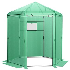 Serra esagonale Walk-In giardino con copertura In PE e struttura In metallo colore verde - Product Image 6