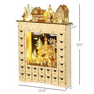 Calendrier de l'Avent en bois à 24 tiroirs avec lumière pour le compte à rebours de Noël, fonctionne sur piles, décoration de table - Product Image 3