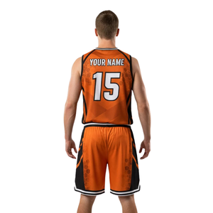 Conjunto de Camiseta y Pantalones Cortos de Baloncesto para Hombre, Cuello en V, Sin Mangas, Textura Abstracta, Diseño Angular Lateral, Dobladillo a Rayas, Nombre y Número del Equipo Personalizados - Product Image 2