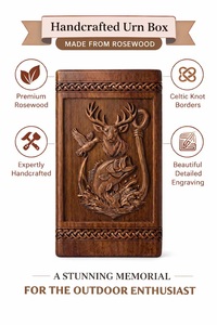 Hand Carved Wooden Cremation Urn for Pet Deer Fish Hunting Theme Eco-Friendly <b>Memorial</b> <b>Box</b> - Product Image 1