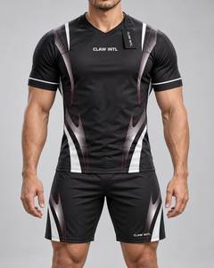 CLAW INTL Conjunto de Camiseta de Fútbol Negra para Hombre, Cuello en V, Manga Corta, Sublimación, Poliéster, Absorbe la Humedad - Product Image 1
