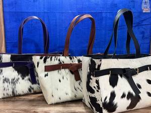 <b>Women's</b> Casual White Spotted Real Fur Tote <b>Bag</b> with Genuine Cowhide Leather <b>Belt</b> Western Style - Product Image 6