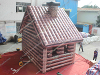 Structure gonflable combinée maison en rondins et toboggan, parcours de jeux, piste de course, château gonflable extérieur décoratif, petite machine distributrice, carnaval