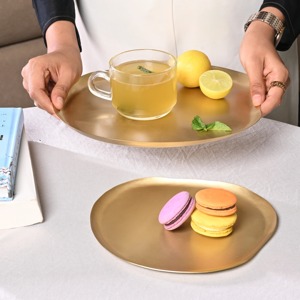 Hand Painted Round Metal <b>Decorative</b> <b>Plate</b> Hammered Gold Floral Pattern Oriental Wedding Dish <b>Decorative</b> Circle Round Platter - Product Image 3