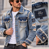 Veste en jean déchirée pour homme Sam Tactical, style streetwear, col rabattu, prix de gros, OEM, prix bas