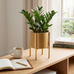 Jardinière en métal doré avec élégant support surélevé, pot de fleurs décoratif pour l'intérieur, idéal pour la maison moderne, le salon, le balcon, le bureau - Product Image 6