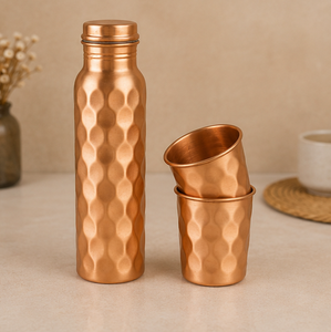 Ensemble d'hydratation en cuivre alvéolé écologique haut de gamme avec verres – Idéal pour la maison, les voyages et les fêtes - Product Image 4