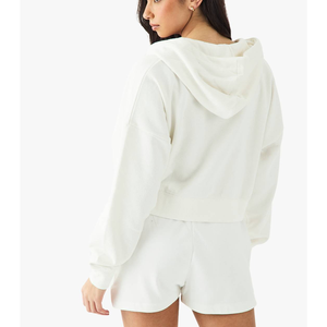 Sweat-shirt à capuche décontracté Modest 2026 avec fermeture éclair, coupe carrée courte, en molleton bouclette, broderie logo, pour femme, hiver - Product Image 2