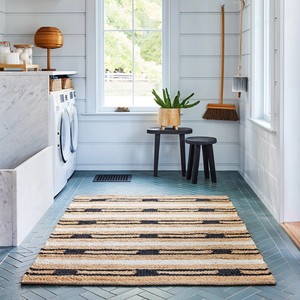 Tapis rectangulaire en jute rayé, moderne, tissage plat, réversible, à poils courts, pour salon et usage domestique - Product Image 5