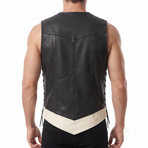 Men Zip-Up Leather Vest Men's Premium Genuine Leather Waistcoat Mens Leather Waist <b>Coat</b> With Side Lace Men V-Neck Leather Vest - Product Image 2