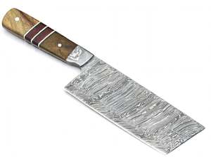 Couteau de cuisine artisanal en acier Damas, manche en bois segmenté, couteau à découper les légumes et la viande - Product Image 3