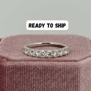 Bague demi-éternité en argent 925 plaqué or avec pierres précieuses en diamant taillé, empilable, pour femme, idéale pour fiançailles, promesse ou cadeau pour elle - Product Image 5