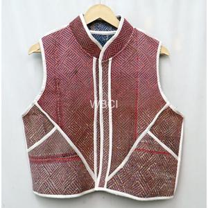 Indian Handmade Cotton Vintage Patchwork Short Vest <b>Jacket</b> <b>Women</b> Breathable Eco-Friendly Outerwear V-Neck Covered Buttons - Product Image 3