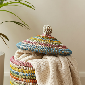Decorative Rainbow Seagrass <b>Basket</b> with Lid Colorful Woven <b>Storage</b> <b>Basket</b> With Plastic String for Home Use <b>Storage</b> - Product Image 2