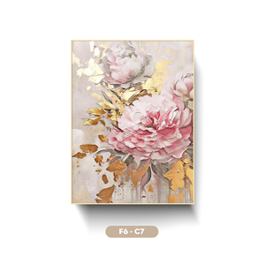 HALO Original – Impression sur toile florale moderne, peinte à la main, décoration murale avec fleurs et accents dorés, tableau encadré F6-C7 - Product Image 1