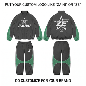 ชุดกันลม ZAINI 300 กรัม ผ้าโพลีเอสเตอร์ทาสลอนพรีเมียม สำหรับผู้ชาย ฤดูหนาว มีฮู้ด สไตล์ลำลอง สีเทาเขียว ดีไซน์แผงสี  ปักโลโก้ตามสั่ง - Product Image 1
