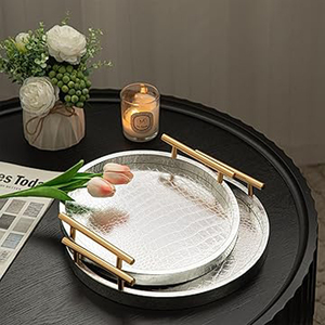 Plateaux ronds en cuir de luxe, plateaux en cuir de crocodile - Product Image 1