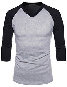 Camiseta de Hombre con Cuello en V, Manga 3/4, Color en Contraste, Tejida, Informal - Product Image 2