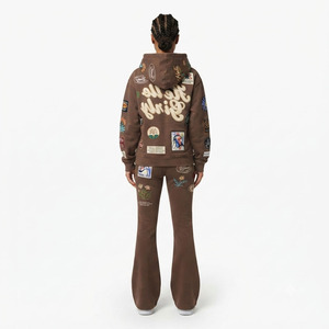 Conjunto de chándal de invierno para mujer con sudadera con cremallera y pantalones acampanados, sudadera extragrande y pantalones deportivos de forro polar de corte relajado - Product Image 5