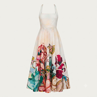 Robe longue élégante à imprimé floral pour femmes |   Robe de soirée sans manches à col carré, style vintage décontracté pour les vacances d'été