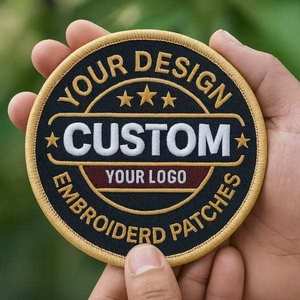 Écusson brodé personnalisé de luxe pour vêtements, badge en tissu tissé avec épingle de sûreté, design de logo circulaire - Product Image 3