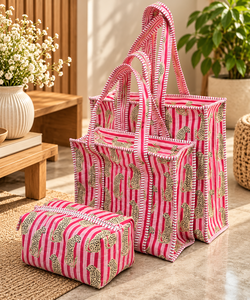 Vintage Bohemian Quilted Tote Bag with Zipper Closure Large & <b>Medium</b> Sizes Matching 3-Piece Toiletry Set for All Seasons - Product Image 2