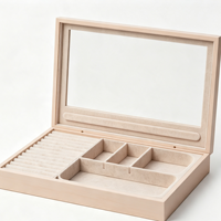 Boîte à bijoux simple en bois de bambou naturel avec couvercle miroir, doublure en feutre gris, fermeture magnétique, rangement personnalisable