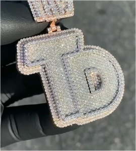 Pendentif Lettre Personnalisé en Moissanite Ronde Sertie de Pierres, Argent 925, Moissanite VVS, Pendentif Lettre Hip Hop pour Homme - Product Image 5